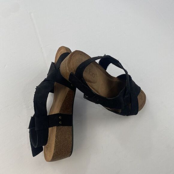 ME TOO Lola Wedges Slingbacks Open Toe Sandals Black Faux‎ Suede Size 9.5M Women - Picture 9 of 16